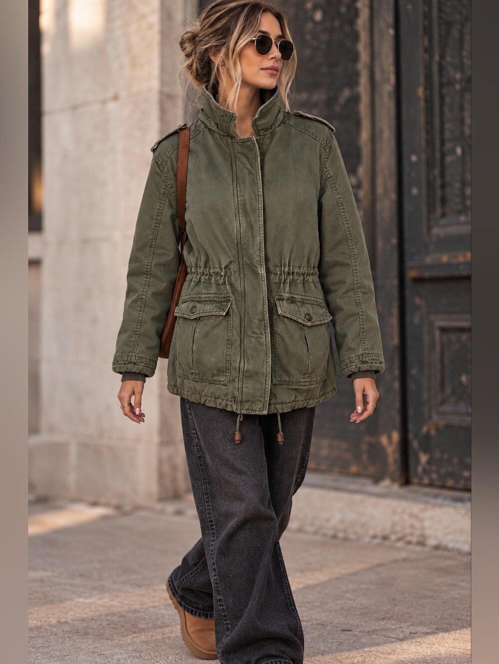 WenYen Women's Utility Field Jacket M Olive Military Gorpcore Grunge Streetwear